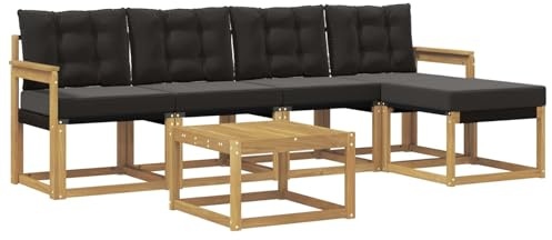 vidaXL Outdoor-Sofagarnitur mit Kissen 6 pcs Weiß und Schwarz, Gartenmöbel, modernes Outdoor-Sofa, modulare Sitzgruppe für Terrasse und Lounge, langlebig und bequem