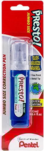Pentel Presto! ZL31WBP-K6 Jumbo Stylo correcteur Pointe fine Pointe métallique Blanc 12 ml