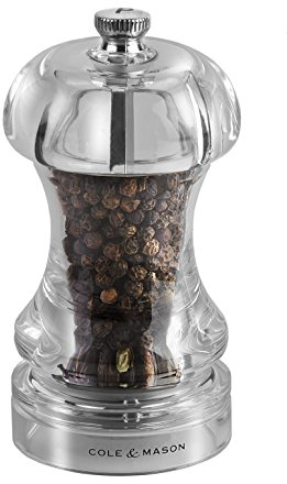 Cole & Mason 145 Capstan Pfeffermühle, Gewürzmühle mit Verstellbarem Mahlwerk, Acryl, 115mm, Precision+, Enthält 1 x Pfeffermühle