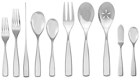 nambe Anna Flatware, 45-Pc Set, 18/10 Mirror Stainless Steel Silverware Cutlery Set, Designed for Home Kitchens, Hotel, or Restaurants, Service for 8 and a 3pc Hostess Utensil Set, Dishwasher Safe
