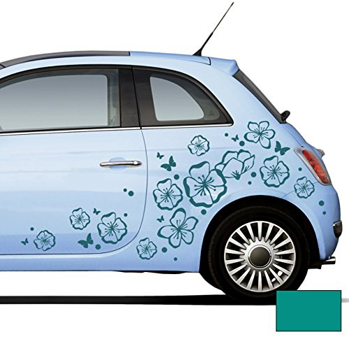 ilka parey wandtattoo-welt® Autotattoo Heckscheibenaufkleber Autoaufkleber Autosticker Outdooraufkleber Outdoorsticker Blumen Hibiskus Hawaiiblumen M1931 ausgewählte Farbe: *türkis*