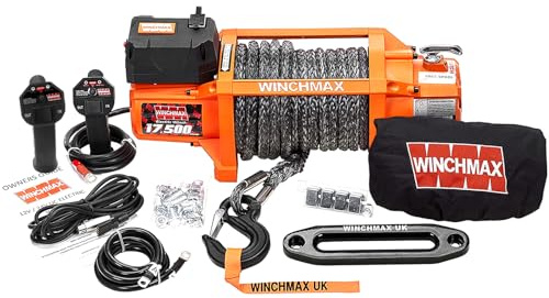 WINCHMAX 17,500lb (7,938kg) Original Orange 24v Electric Winch, 26m x 13mm Dyneema SK75 Multi-strand Synthetic Rope. Competition Hook, Wireless Remote Controls