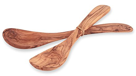 Couverts en bois d’olivier pour salade avec large poignée aux propriétés antibactériennes, Bois, 25 cm