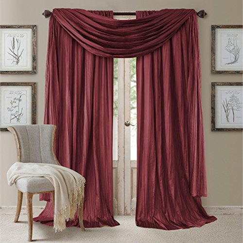 Elrene Atena Set di Tende per Finestra in Finta Seta e mantovana per Sciarpa, 132 x 274 cm, Rosso, Poliestere Tessuto, W 52 x L 108 (1 Panels)