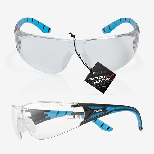 Riley Stream Sports Style Safety Glasses for Work, Cycling & Running – Protective Glasses with Wraparound Polycarbonate Lens, Anti-Fog Anti-Scratch Coating & Adjustable Nose Bridge – EN166 Certified
