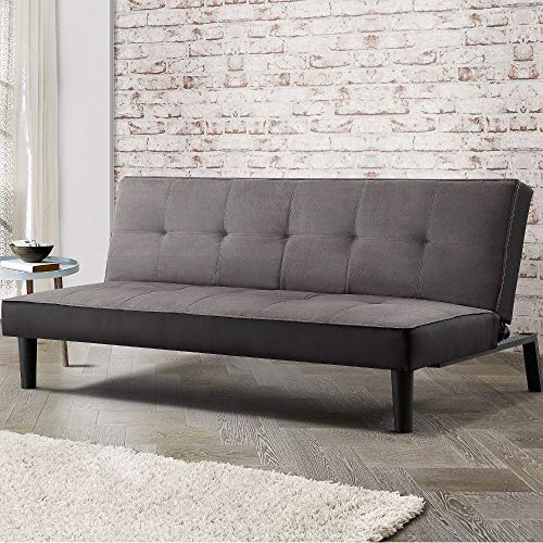happybeds Aurora 2 Seater Velvet Sofa Bed, Grey, Scandinavian Design | 2 Seater Velvet Sofa Bed, Grey, Scandinavian Design, Button Detailing, Converts Into Guest Bed, Small Spaces