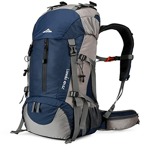 Loowoko Wanderrucksack 50L mit Regenschutz, Camping Rucksack Trekking Tasche für Outdoor, Männer & Frauen (Blau)