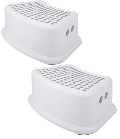 Step Stool for Kids (2 Pack), Toddlers Stool for Potty Training, Bathroom, Kitchen, Bedroom, Toy Room and Living Room. Toilet Stools with Soft Anti-Slip Grips for Safety, Stackable (Grey)