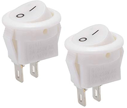 sourcing map Bateau Interrupteur à Bascule Rond Interrupteur à Bascule Blanc pour Bateau Voiture Marine 2broches ON/OFF AC 250V/3A 125V/6A 2pcs