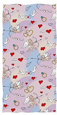 WowPrint Niedlichs Amor Liebe Herz-Muster, Handtuch Strandhandtuch, Leicht, Weich Microfaser Badet¨¹Cher, Dekoration Hand Handt¨¹Cher f¨¹r K¨¹Che Zuhause Bad Spa Fitnessstudio Hotel (76 x 38 cm)