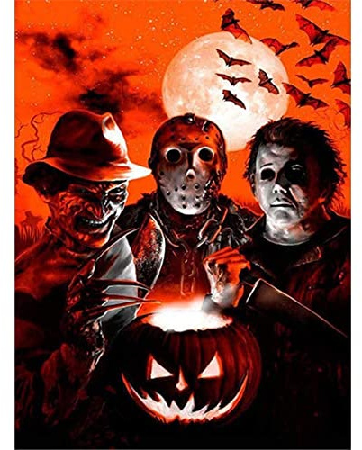 YSCOLOR Diamond Painting Diamant-Mosaik-Kits, DIY, komplett, rund, Diamantmalerei, Kreuzstich, Horrorfilm, vollständige Diamantstickerei, 5D-Optik, Halloween, 30 x 40 cm