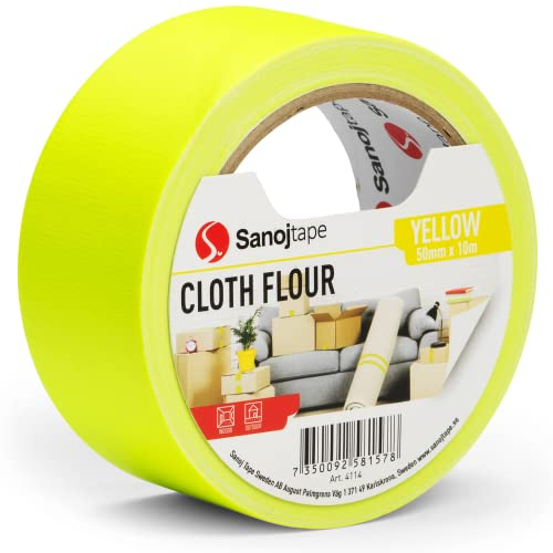 Sanojtape Neon-Fluor-Gewebeband 50mm x 10m Fluoreszierendes Gelbes Dekoband