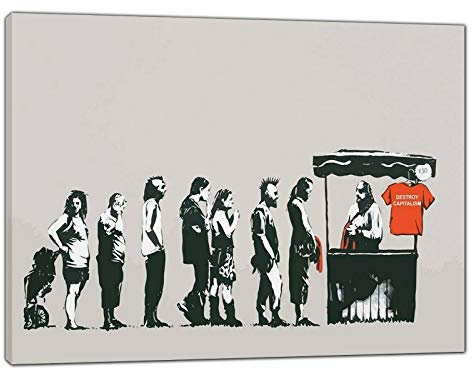 Bild von Banksy Destroy Capitalism, Reproduktion, Druck auf gerahmter Leinwand, Wandkunst, Heimdekoration, 86 x 60 cm, 38 mm Tiefe