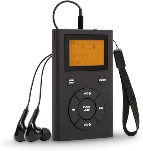 Radios Portable FM, Portable Radio, Pocket Radio, Rechargeable Battery Powered FM Radio, Digital Radio, USB Port for 8 Hours Playback (Black)