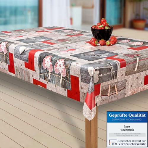 laro Wachstuch-Tischdecke Abwaschbar Garten-Tischdecke Wachstischdecke PVC Plastik-Tischdecken Eckig Meterware Wasserabweisend Abwischbar EZ, Muster:Herz. rot/grau, Größe:85-85 cm