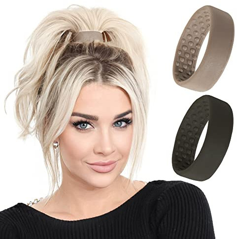 PONY-O Revolutionäre Haargummi-Alternative Pferdeschwanz-Halter für feines bis normales Haar oder leicht dickes Haar, 2 Stück, Schwarz und Hellbraun, patentiertes Haarstyling-Zubehör von PONY-O