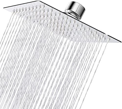 VIGIME Rain Shower Head, 8 Inch Square High Pressure Stainless Steel Showerhead, Ultra-Thin Best Pressure Boosting with Silicone Nozzle, High Flow Rainfall Shower Head Chrome Finish