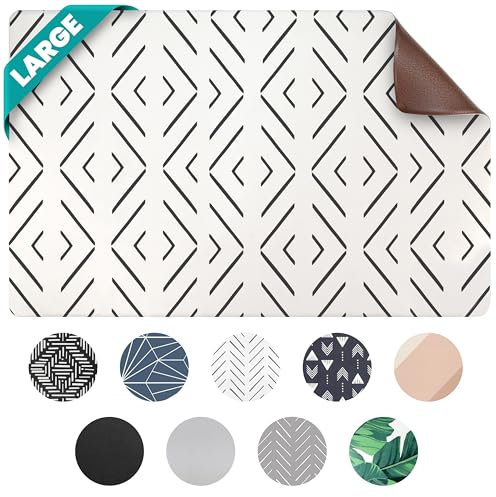 NALALAS Dog and Cat Mat for Dish, Food, Water Bowls | Stainproof, Washable & 100% Waterproof, Anti Slip, Non-Slip Food Placemat for Pets | Vegan Leather & Non Toxic | Easy to Clean | Size 16.5 x 28