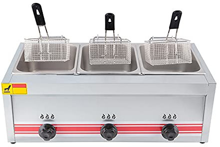 Deep Fryer Freidora de Gas 10/20/30 L, freidora de Gas Profesional de Acero Inoxidable Comercial con Cuchara de Cesta para encimera de Restaurante Comercial Máquina para cocinar Alimentos