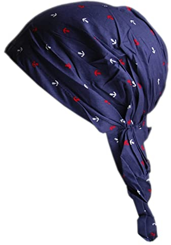 Cool4 Sommer XL Kopftuch Strand Tuch Bandana Beanie Mütze Chemo Cap A02 (Navy (Rot weiß maritim Gemustert))