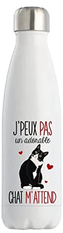 Bouteille Isotherme chat j'peux pas | Gourde Thermos conservation chaleur double paroi isolante et réutilisable | Idée cadeau originale et drôle