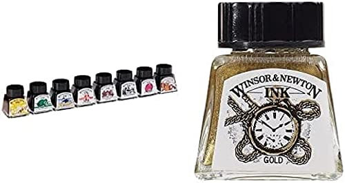 Winsor & Newton W&N William COLLECTN.Ink PCK, Purple/Yellow, 14ml flasche Bundle 14ml Drawing Ink Bottle - Gold