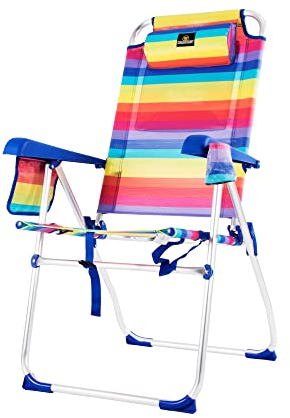 CREVICOSTA QUALITY MARK MARCAS DE CALIDAD Palmera 2081-3. Silla de Playa Plegable con reposabrazos y 8 Posiciones. Portátil por su práctica Bolsa-Mochila (Orgullo)