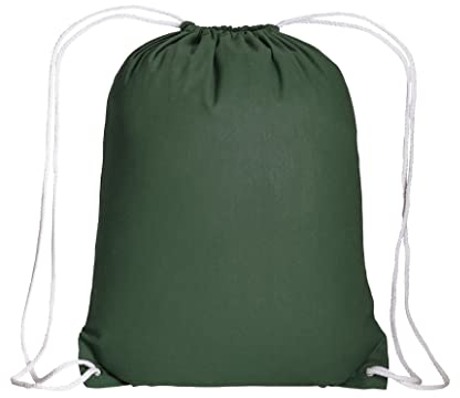 Generico Turnbeutel Rucksack Baumwolle mit Zugverschluss Tasche aus strapazierfähigem Stoff für Fitnessstudio, dunkelgrün, One size
