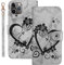 Bartern Handyhülle für Apple iPhone 11 Pro Klappbar,Herz(Liebe)+ Blumen iPhone 11 Pro Hülle,PU Leder Wallet Schutzhülle Tasche Klapphülle mit Kartenfach Magnetverschluss Standfunktion,Schwarz