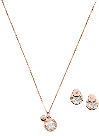 Emporio Armani Set Für Frauen Essential, Größe Stud: 13mm X 10mm X 3mm / Länge Halskette: 420mm + 50mm / Größe Anhänger Halskette: 12mm X 12mm X 2mm Rose Gold Sterling Silber Set, EG3476221