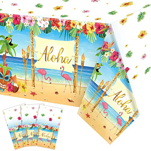 3 Pcs Flamingo Table Cloth Plastic Hawaiian Table Cover Aloha Luau Party Table Cover Tropical Palm Leaves Flamingo Tablecloth for Flamingo Birthday Summer Pool Beach Party Holiday Decorations