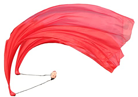 Winged Sirenny 230cm Bauchtanz Seidenschleier Poi Bälle mit Tuch, Echte Seide Jonglierset Schleier VOI, 1 Stück (rot)