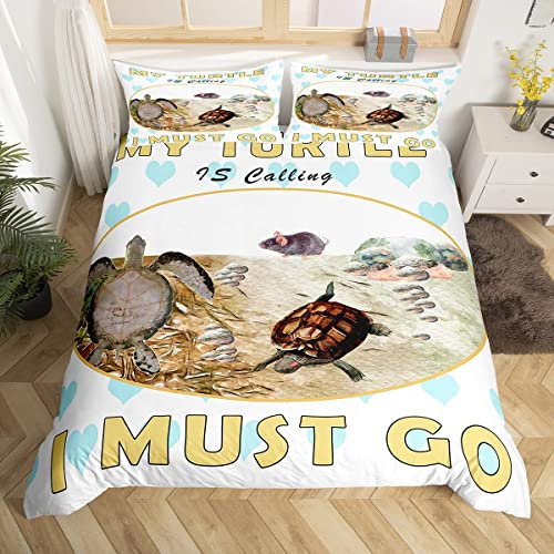 Loussiesd Schildkröte Bettwäsche Set 135x200cm für Kinder Jungen Mädchen Schildkröte Reptil Bedrucktes Betten Set Ocean Marine Thema Bettbezug Set Unterwassertier Schlafzimmer Deko Kollektion 2St