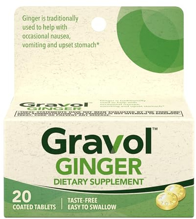 Gravol Ginger Tablets for Upset Stomach and Nausea, 20ct