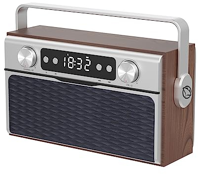 Manta Retro Radio Mit Bluetooth 5.0 - FM-Radio Mit 50 Senderspeicherplätzen - 20 W Küchenradio Mit LCD Display MP3 - Senioren Radiowecker Holz - Uhrenradio Digital Vintage