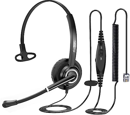 Beebang Avaya Polycom Nortel - Cuffia telefonica con microfono con cancellazione del rumore per scrivania con microfono per telefono fisso e silenzioso, microfono RJ9 per call center