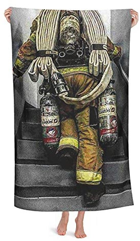 LOUJIN Strandtuch, Feuerwehrmann, Feuerwehr, sehr saugfähig, Mikrofaser, Badetuch, weich, 80 x 130 cm