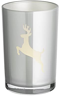EDZARD Teelichtglas Loki Left (Höhe 18 cm, Ø 12 cm), grau, innen Silber
