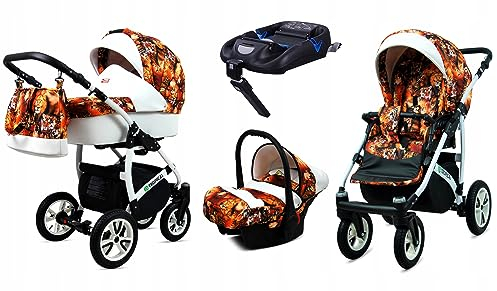 BabyLux® Bambimo Kinderwagen Set 4 in 1 - White Lux - incl. Babywanne, Buggy Sportsitz, Auto-Babyschale - Autositz - Kinderwagenset - Kombikinderwagen mit Wickeltasche, Regenschutz usw.