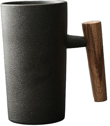 CAPIJIONG 200ml 500ml Retro Shaped Ceramic Mug Microwave Oven Can Be Used For Irregular Creative Coffee Cups for office home-Wooden Handle Straight Cup 220ml Black