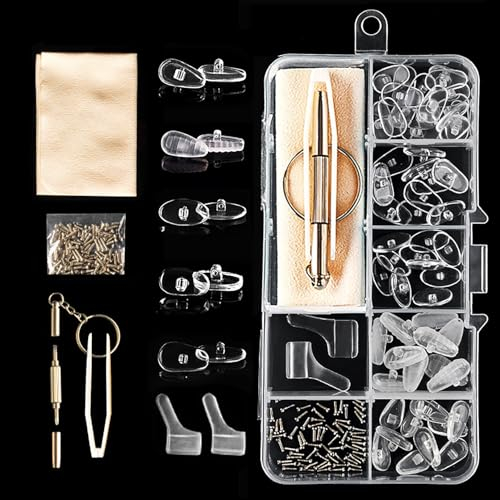 1pcs Spectacle Repair Kit,Soft Silicone Glasses Nose Pads Screw-in Glasses Nose Pads with Screws Screwdriver Tweezers Cleaning Cloth,Glasses Repair Kit with Tweezer Screws Cleaning Cloth