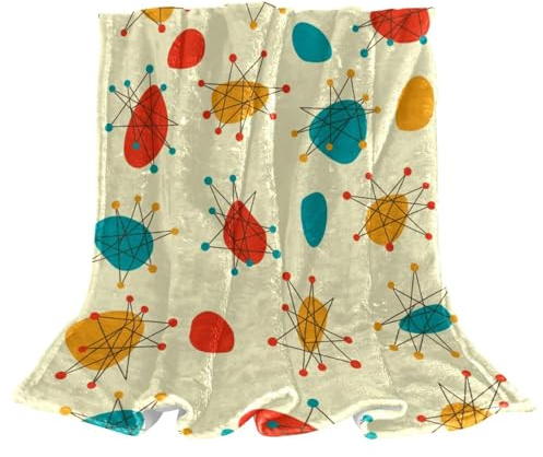 Flauschige Überwurfdecke, weiche, gemütliche, warme Mikrofaser-Decke für Couch, Sofa, Bett, Reisen, 152,4 x 203,2 cm, Retro-60er-Jahre-Stil, nahtloses Muster