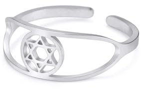 TEAMER Davidstern-Ring aus Edelstahl, verstellbar, Vintage-Fingerring, jüdischer Magen-Amulett-Schmuck für Frauen (Stil 3 – Silber)