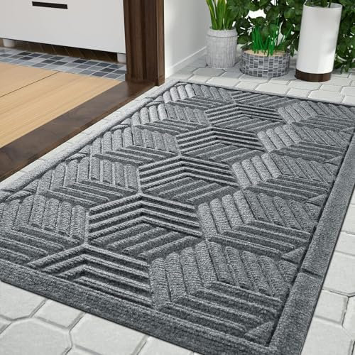 Yimobra Fußmatten - Schmutzfangmatten für Innen und Außen, rutschfest, waschbar & wetterfest für Eingangs- und Außenbereich, 92 x 61 cm, Schwarz Grau