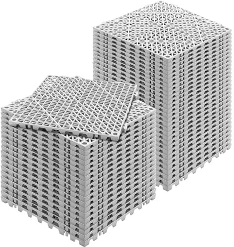 VEVOR Loseta de PVC Losetas Autoventiladas 50 PCS Baldosa de Clip Calada para Suelo 30x30x1,5 cm Baldosa de Jardín de Enclavamiento Drenaje Rápido Interior Exterior para Terraza Cocina Spa Baño, Gris