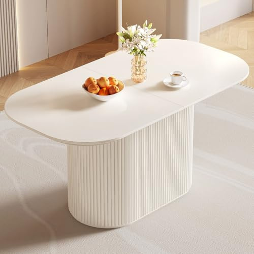 Miuuod 160cm Weiß ovaler Esstisch für 4/6 Personen, moderner Esszimmertisch, hochtemperatur- und verschleißfester, zierlicher Tisch für Esszimmer, Küche – einfache Montage