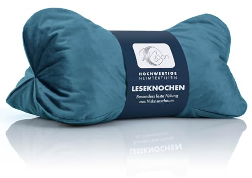 Moon Leseknochen mit 330g Viscoschaumflocken Nackenrolle ca. 24x42 cm extra fest als Buchhalter (Petrol)