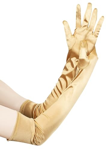 NYGGTYK 1 Paar Satinhandschuhe, Lange Ellenbogenhandschuhe, Elastische Lange Handschuhe, Kleiderhandschuhe, Warme Lange Handschuhe, Modische Retro-Handschuhe, Geeignet Für Hochzeiten Und Tänze (Gold)