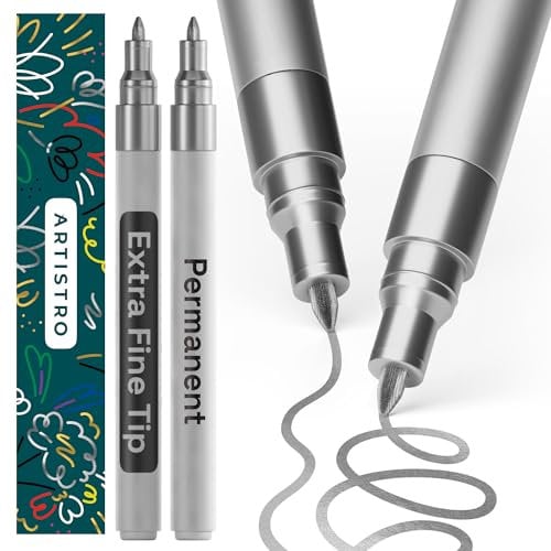 Artistro Permanent Marker Silber - 2 Stück Acrylstifte Silber - Wasserfest Filzstift mit 0,7 mm Spitze, Schnell Trocknender Glanzlackmarker für Textil, Keramik, Glas, Holz, Metall, Karton