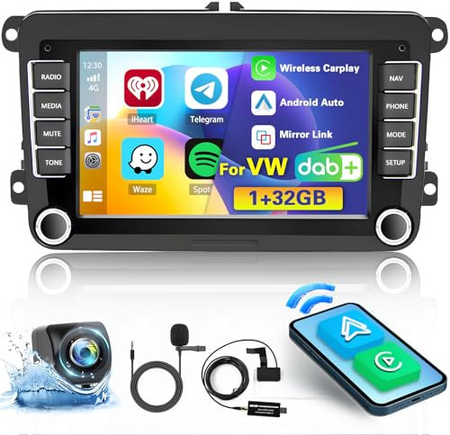 Inefala 1+32GB Dab Android 15 Radio Coche Pantalla Golf 5 para VW Passat B6 Touran Jetta, 7 Pulgadas Pantalla Táctil 2 DIN con Inalámbrico Carplay/Android Auto/Bluetooth/GPS/AHD Cámara visión Trasera
